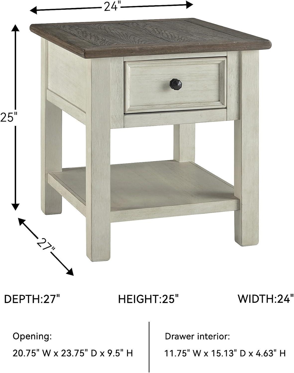 imageSignature Design by Ashley Bolanburg Farmhouse Rectangular End Table Plank Style Top Drawer Wood 24quot W x 27quot D x 25quot H 2tone Finish Antique CreamWhitewash