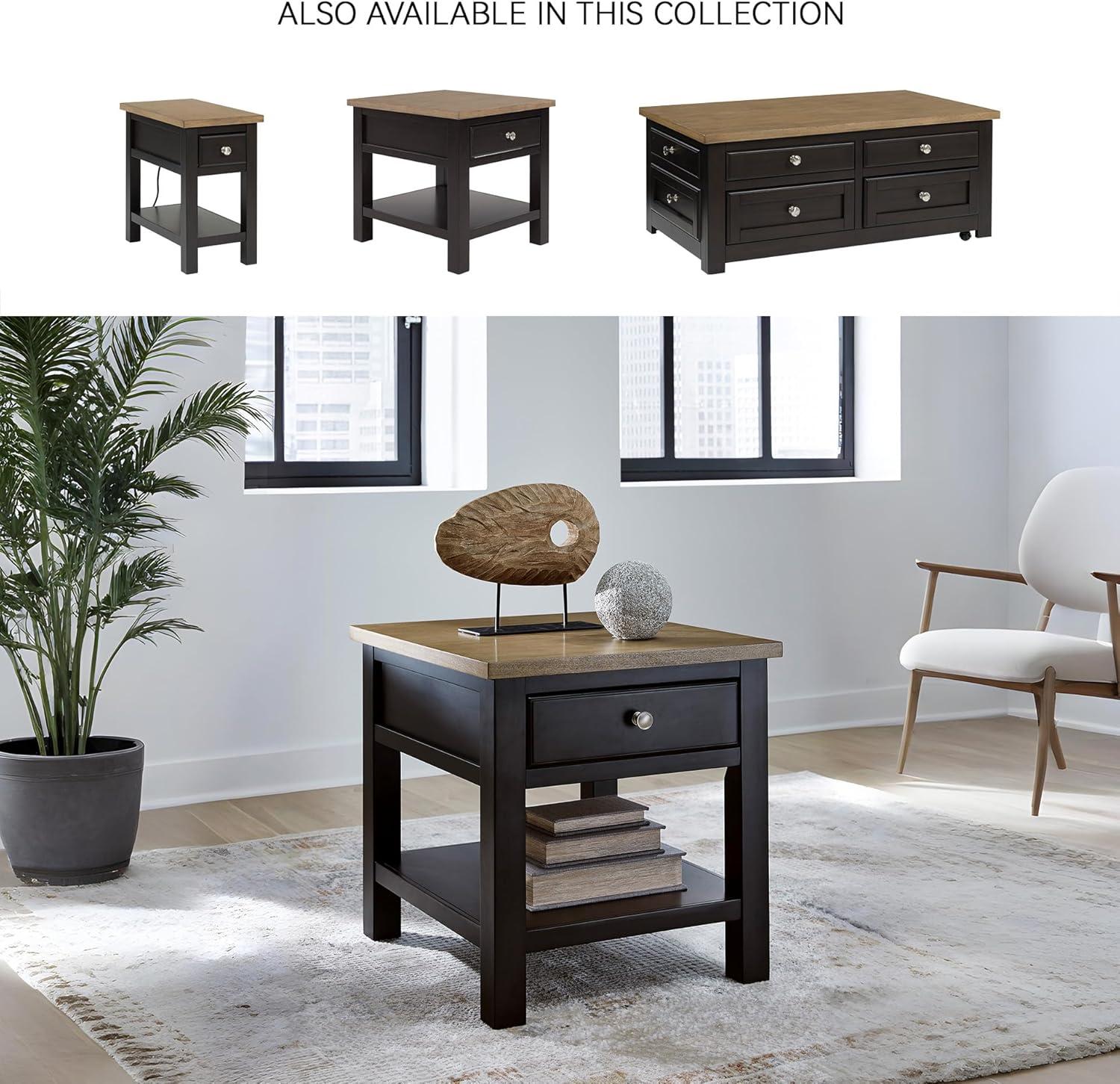 imageSignature Design by Ashley Bolanburg Farmhouse Rectangular End Table Plank Style Top Drawer Wood 24quot W x 27quot D x 25quot H 2tone Finish Antique CreamLight Brown Black