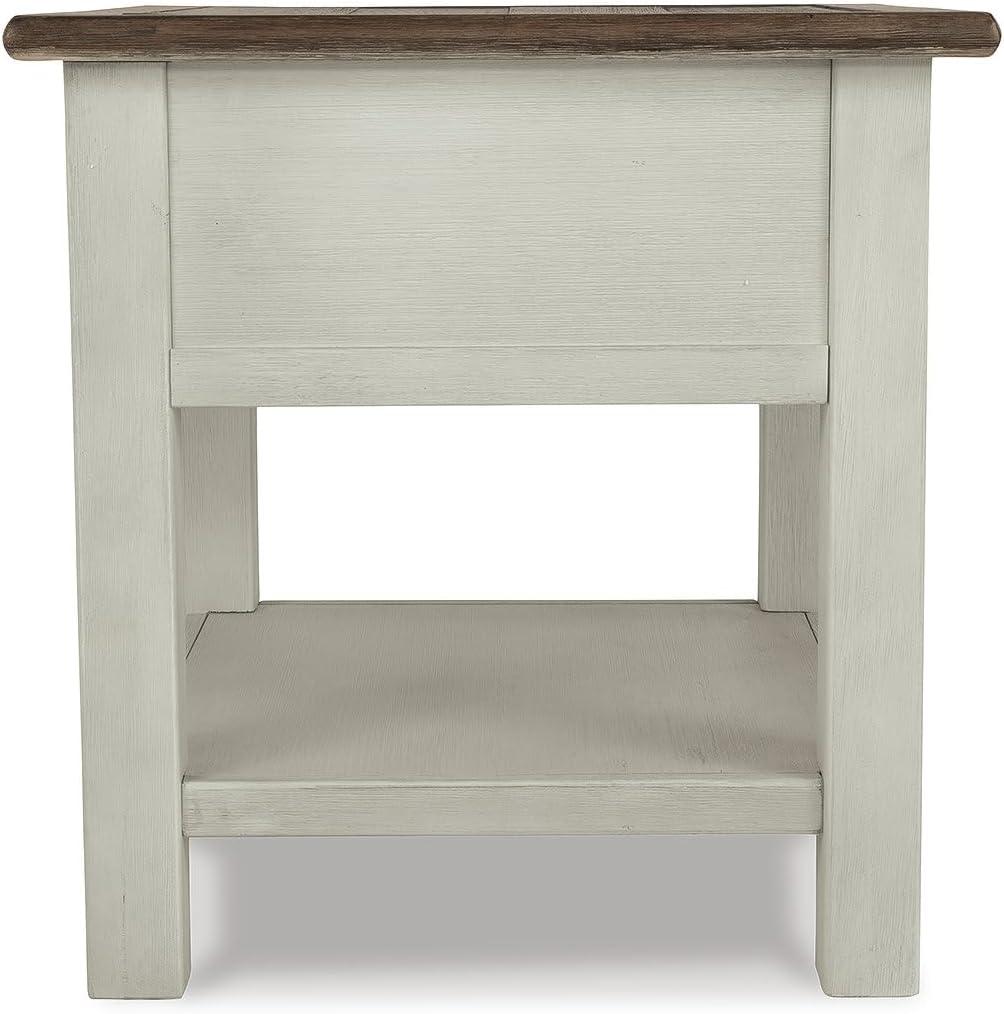 imageSignature Design by Ashley Bolanburg Farmhouse Rectangular End Table Plank Style Top Drawer Wood 24quot W x 27quot D x 25quot H 2tone Finish Antique CreamWhitewash