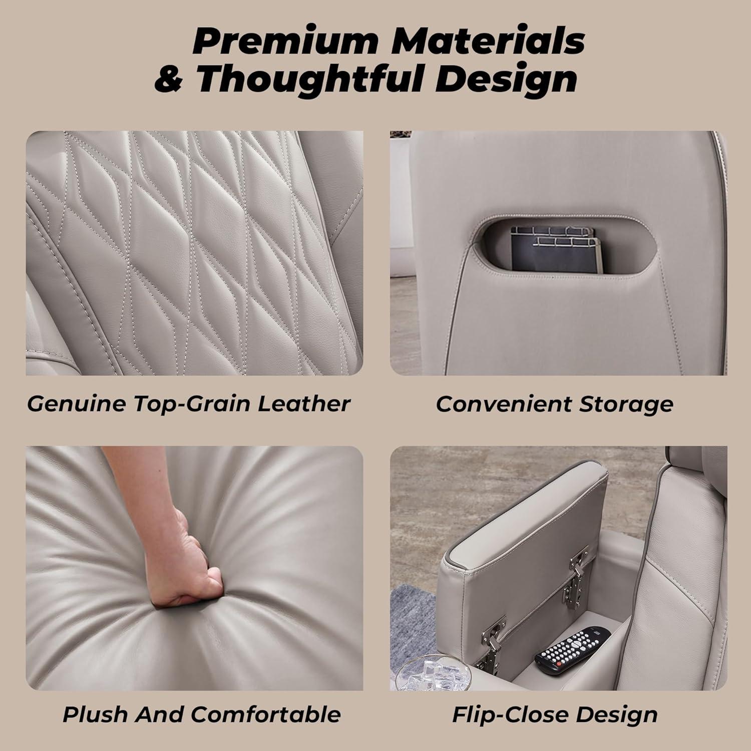 imageSignature Design by Ashley Boyington Contemporary Leather Match Power Recliner with Adjustable Headrest Cup Holders USB Port and Air Massage System BlackLight Gray