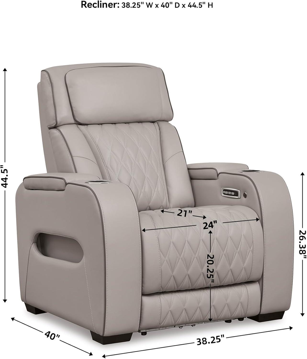 imageSignature Design by Ashley Boyington Contemporary Leather Match Power Recliner with Adjustable Headrest Cup Holders USB Port and Air Massage System BlackLight Gray
