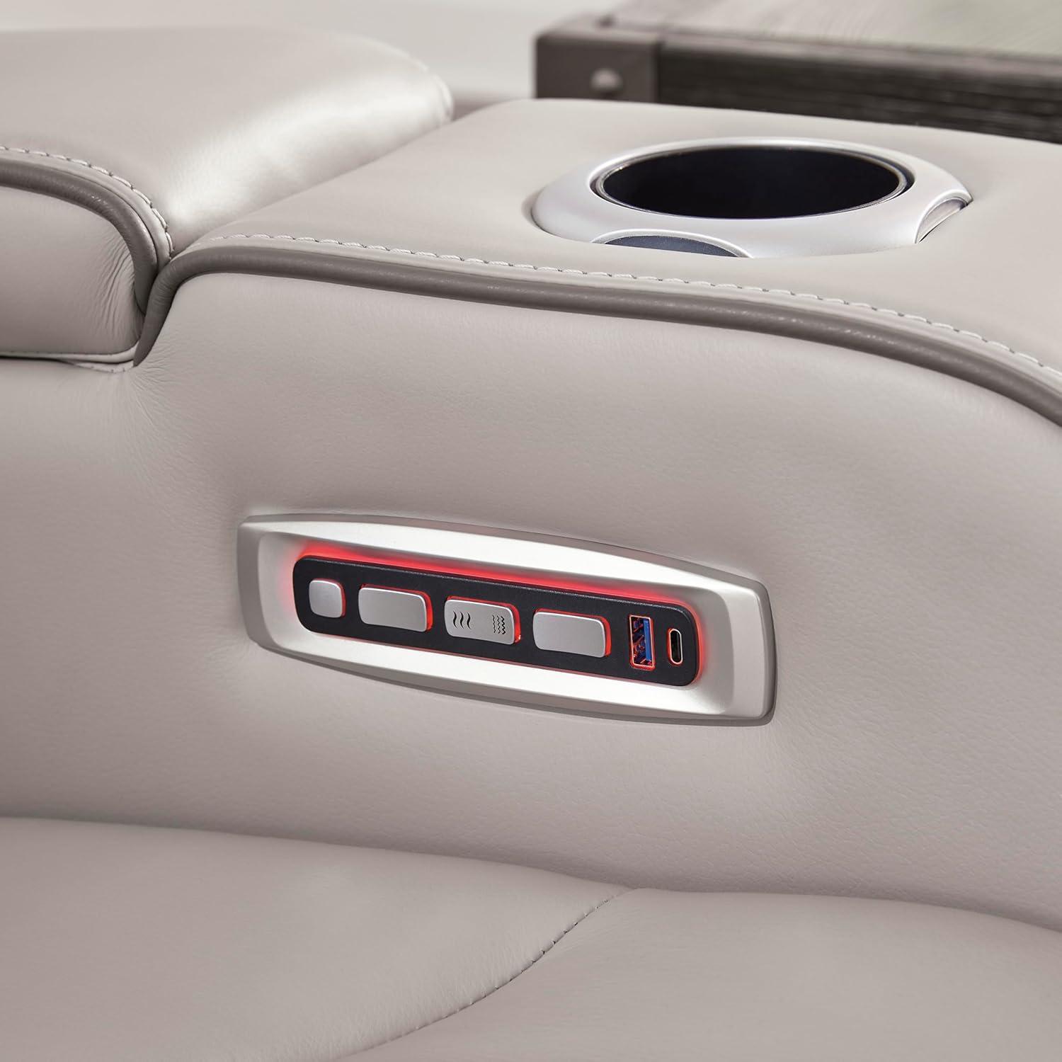 imageSignature Design by Ashley Boyington Contemporary Leather Match Power Recliner with Adjustable Headrest Cup Holders USB Port and Air Massage System BlackLight Gray