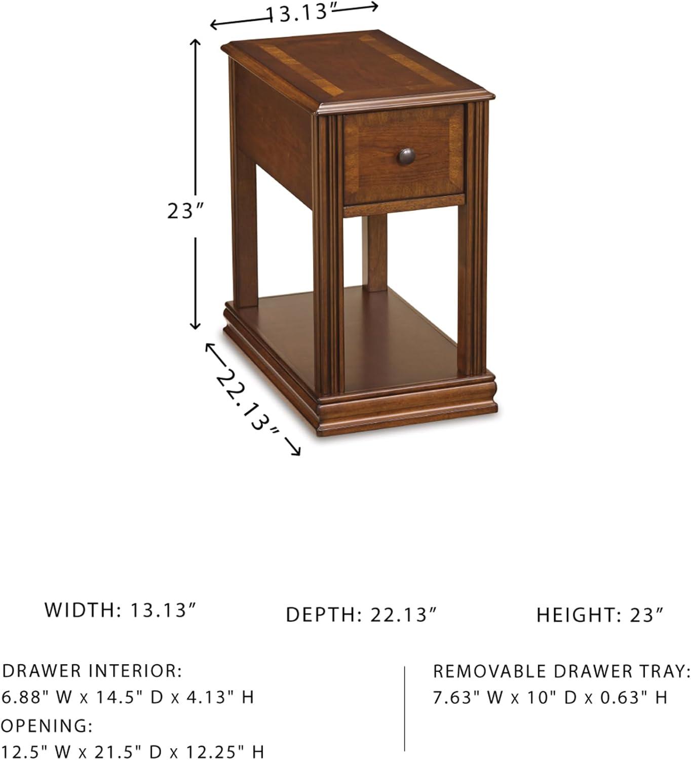 imageSignature Design by Ashley Breegin Chair Side End Table 1 Drawer 1 Fixed Shelf Veneers Wood 1313quot W x 2213quot D x 23quot H BrownMedium Brown