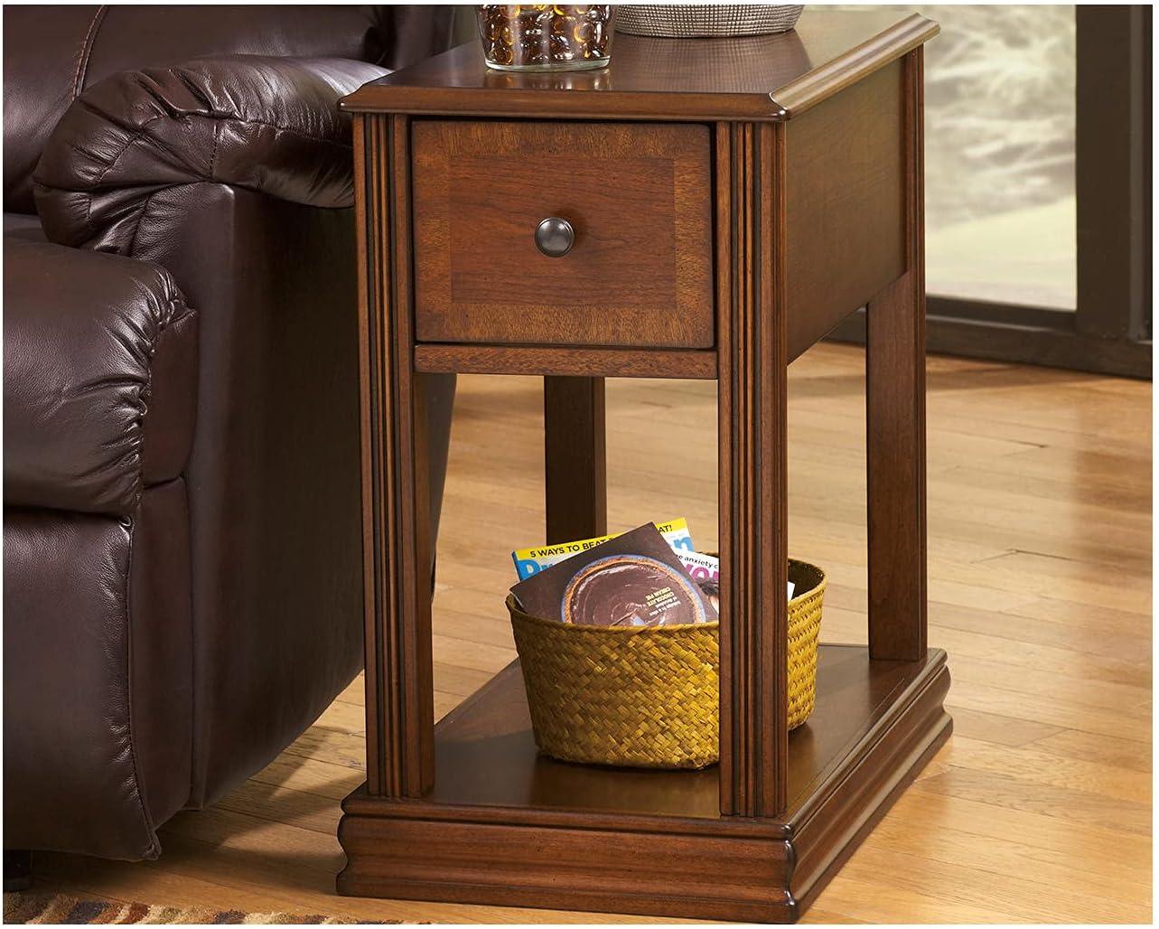 imageSignature Design by Ashley Breegin Chair Side End Table 1 Drawer 1 Fixed Shelf Veneers Wood 1313quot W x 2213quot D x 23quot H BrownMedium Brown
