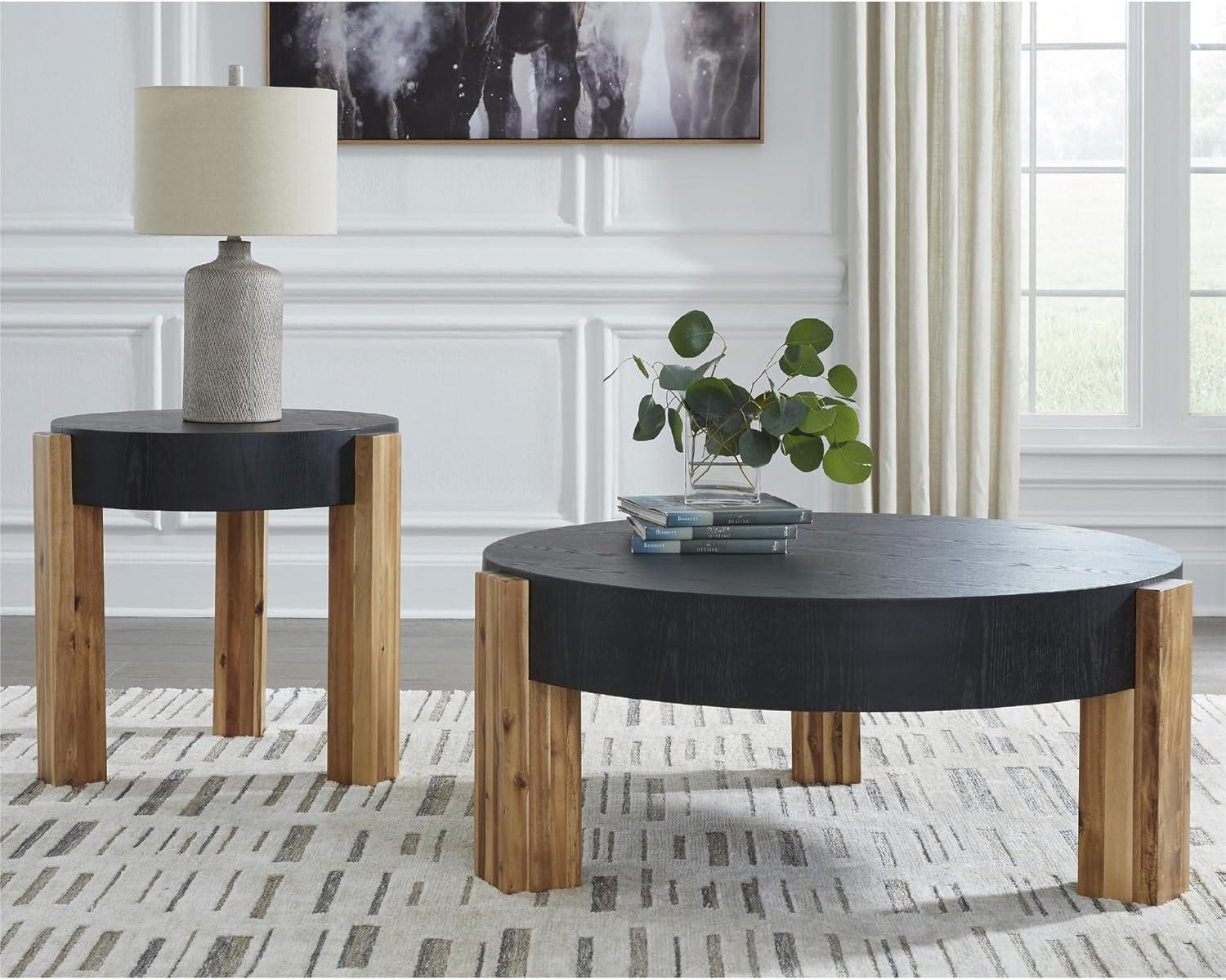 imageSignature Design by Ashley Breenmore Modern Table with 3 Legs Set of 2 Black ampamp Light Brown