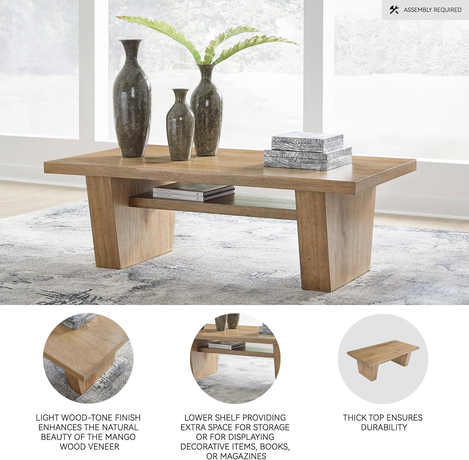 imageSignature Design by Ashley Brendalhouse Casual Coffee Table with Faux Cement Top Bottom Shelf and Casters Light Brown ampamp WhiteLight Brown
