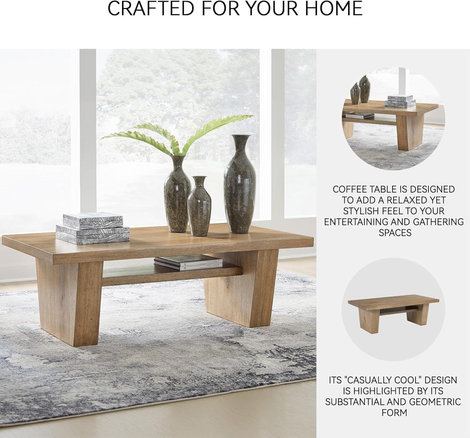 imageSignature Design by Ashley Brendalhouse Casual Coffee Table with Faux Cement Top Bottom Shelf and Casters Light Brown ampamp WhiteLight Brown