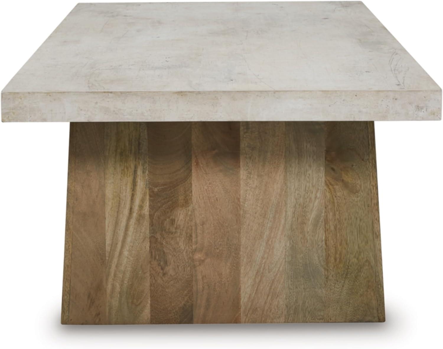 imageSignature Design by Ashley Brendalhouse Casual Coffee Table with Faux Cement Top Bottom Shelf and Casters Light Brown ampamp WhiteTwo Toned