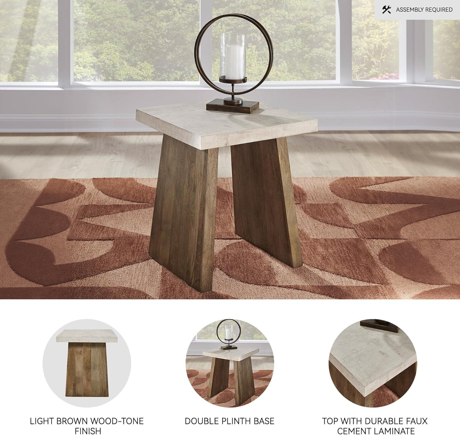 imageSignature Design by Ashley Brendalhouse Casual Coffee Table with Faux Cement Top Bottom Shelf and Casters Light Brown ampamp WhiteTwo Toned