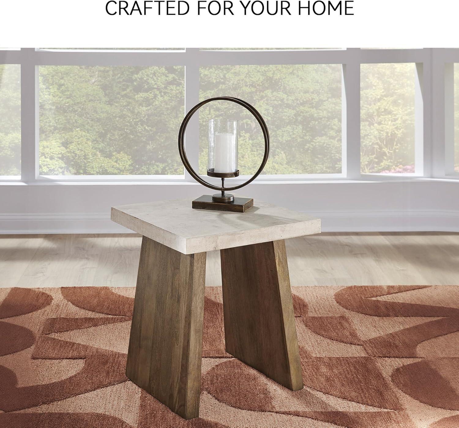 imageSignature Design by Ashley Brendalhouse Casual Coffee Table with Faux Cement Top Bottom Shelf and Casters Light Brown ampamp WhiteTwo Toned