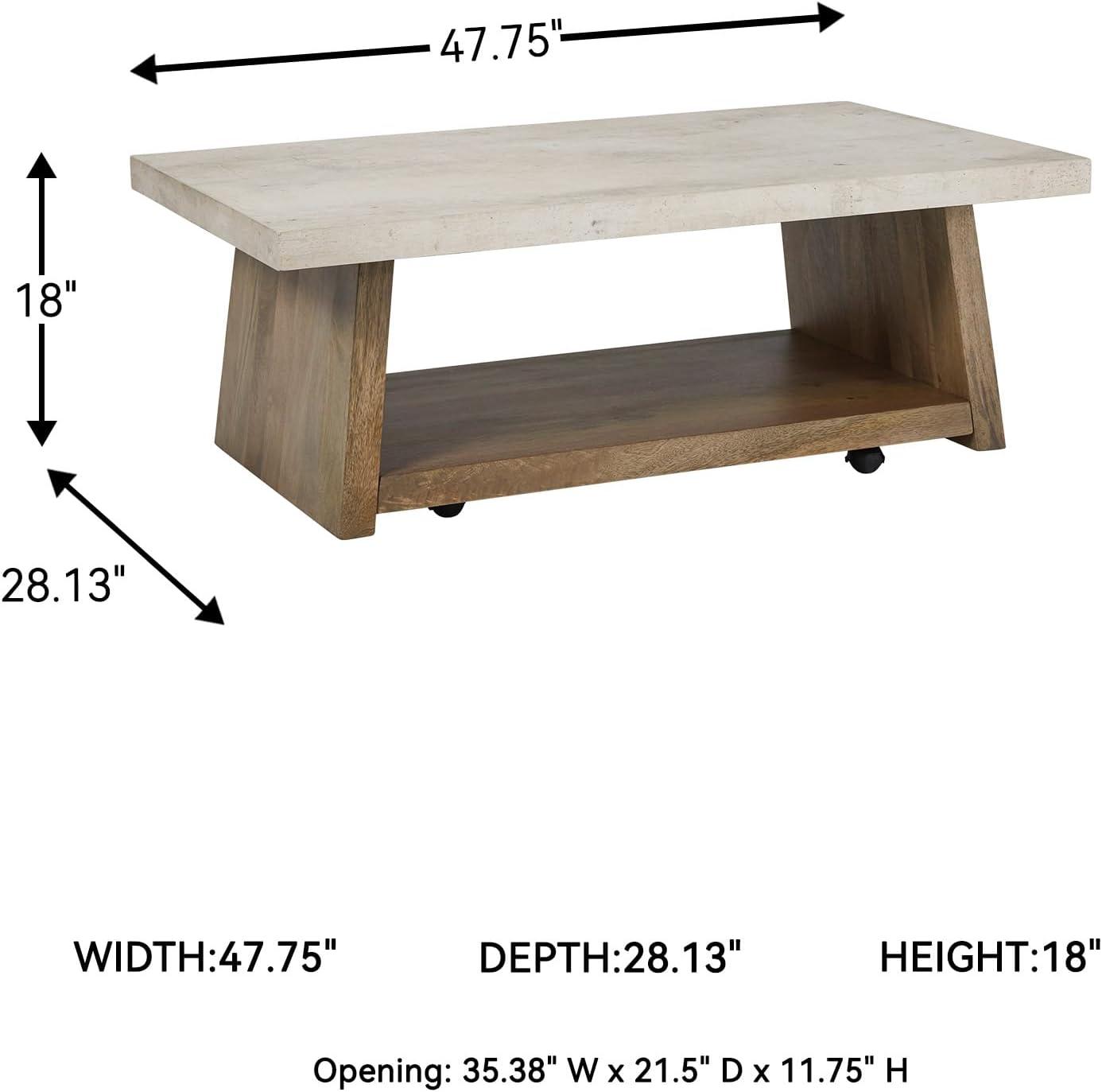 imageSignature Design by Ashley Brendalhouse Casual Coffee Table with Faux Cement Top Bottom Shelf and Casters Light Brown ampamp WhiteTwo Toned