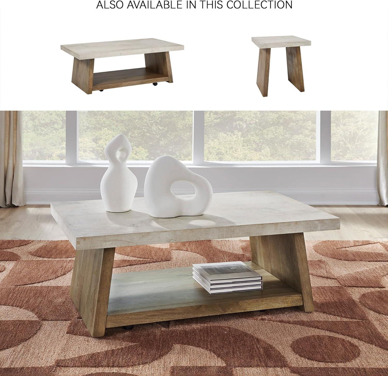imageSignature Design by Ashley Brendalhouse Casual Coffee Table with Faux Cement Top Bottom Shelf and Casters Light Brown ampamp WhiteTwo Toned