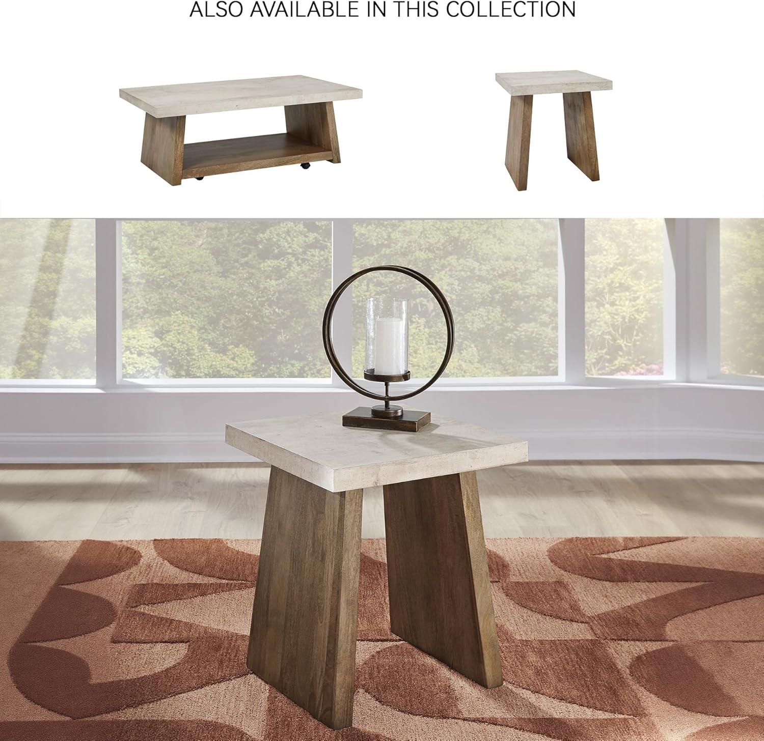 imageSignature Design by Ashley Brendalhouse Casual Coffee Table with Faux Cement Top Bottom Shelf and Casters Light Brown ampamp WhiteTwo Toned
