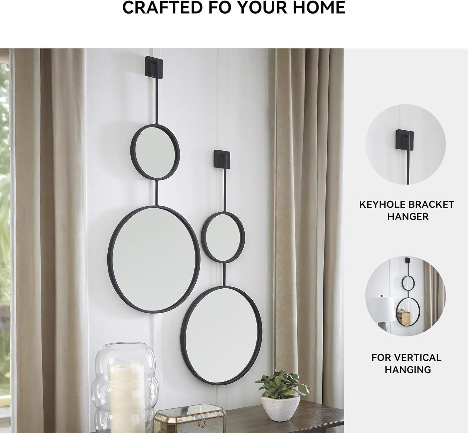 imageSignature Design by Ashley Brewer Modern Minimalist Round Stacked Accent Mirror BlackBlack