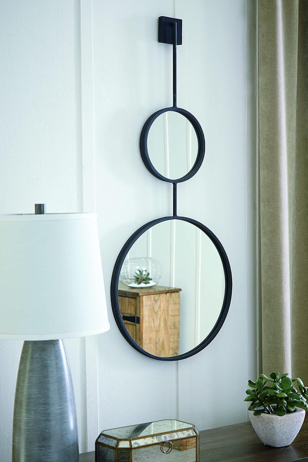imageSignature Design by Ashley Brewer Modern Minimalist Round Stacked Accent Mirror BlackBlack