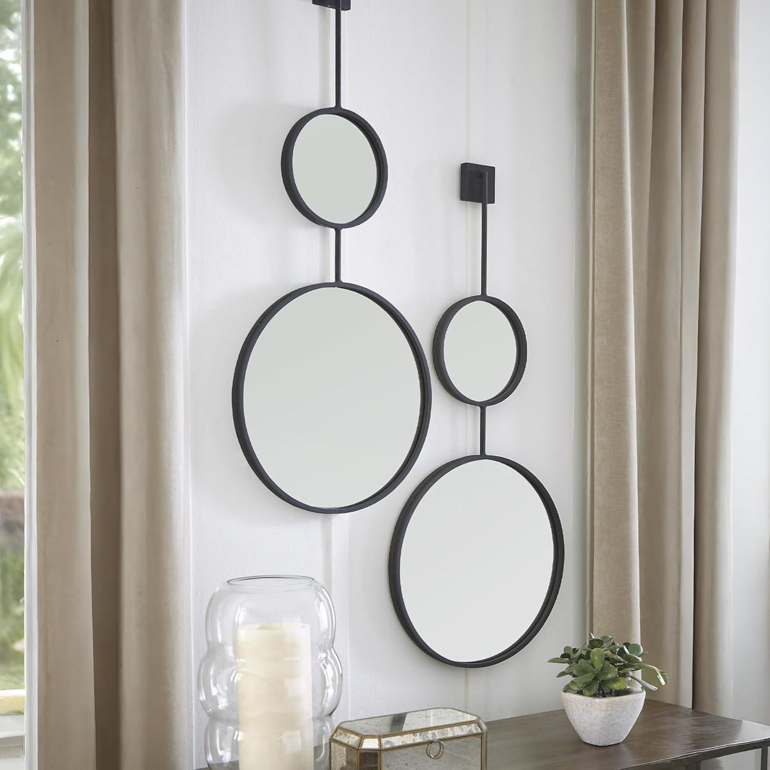 imageSignature Design by Ashley Brewer Modern Minimalist Round Stacked Accent Mirror BlackBlack