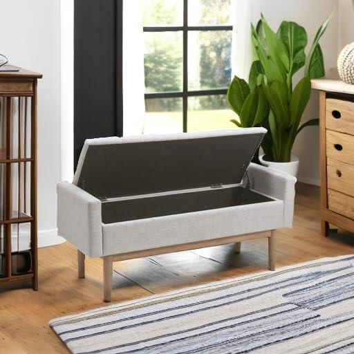 imageSignature Design by Ashley Briarson Tufted Upholstered Accent Bench with Storage Beige ampamp Brown
