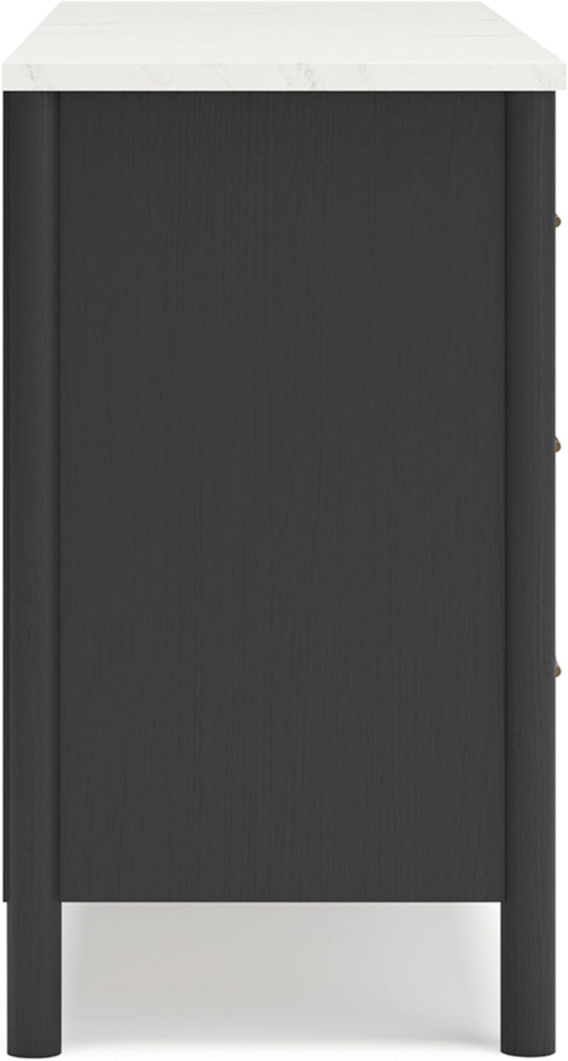 imageSignature Design by Ashley Cadmori Casual Bohemian Dresser with Post Legs and 6 Drawers Replicated Marble Top Wood 35quot High White and Light Brown FinishBlack White