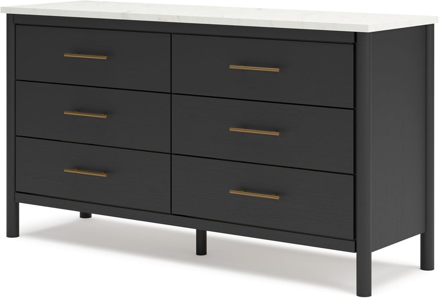 imageSignature Design by Ashley Cadmori Casual Bohemian Dresser with Post Legs and 6 Drawers Replicated Marble Top Wood 35quot High White and Light Brown FinishBlack White