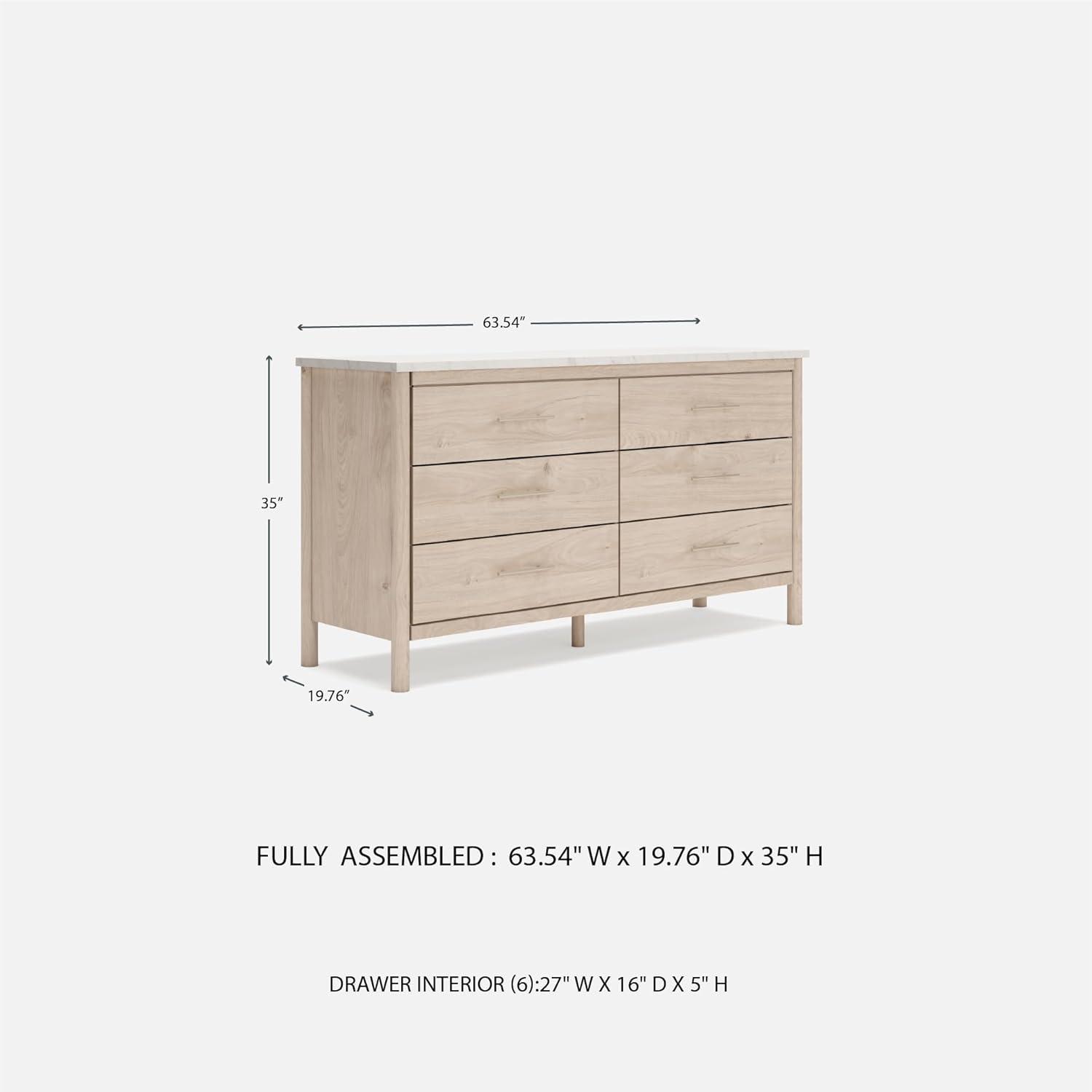 imageSignature Design by Ashley Cadmori Casual Bohemian Dresser with Post Legs and 6 Drawers Replicated Marble Top Wood 35quot High White and Light Brown FinishLight Brown White