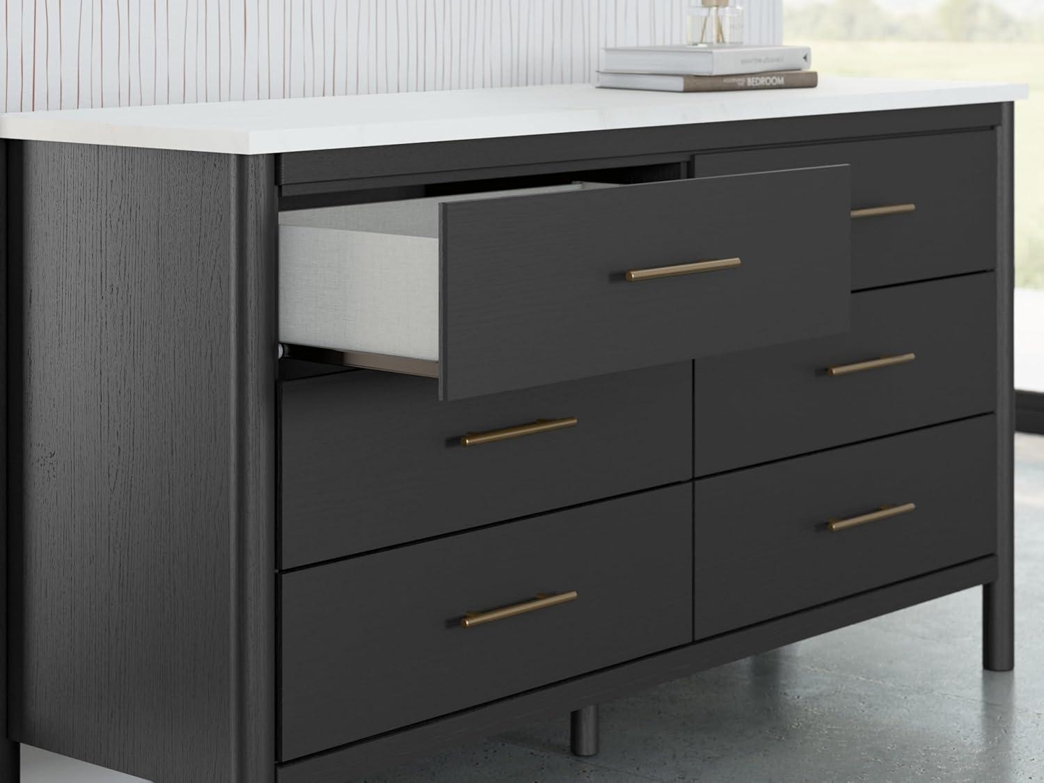 imageSignature Design by Ashley Cadmori Casual Bohemian Dresser with Post Legs and 6 Drawers Replicated Marble Top Wood 35quot High White and Light Brown FinishBlack White