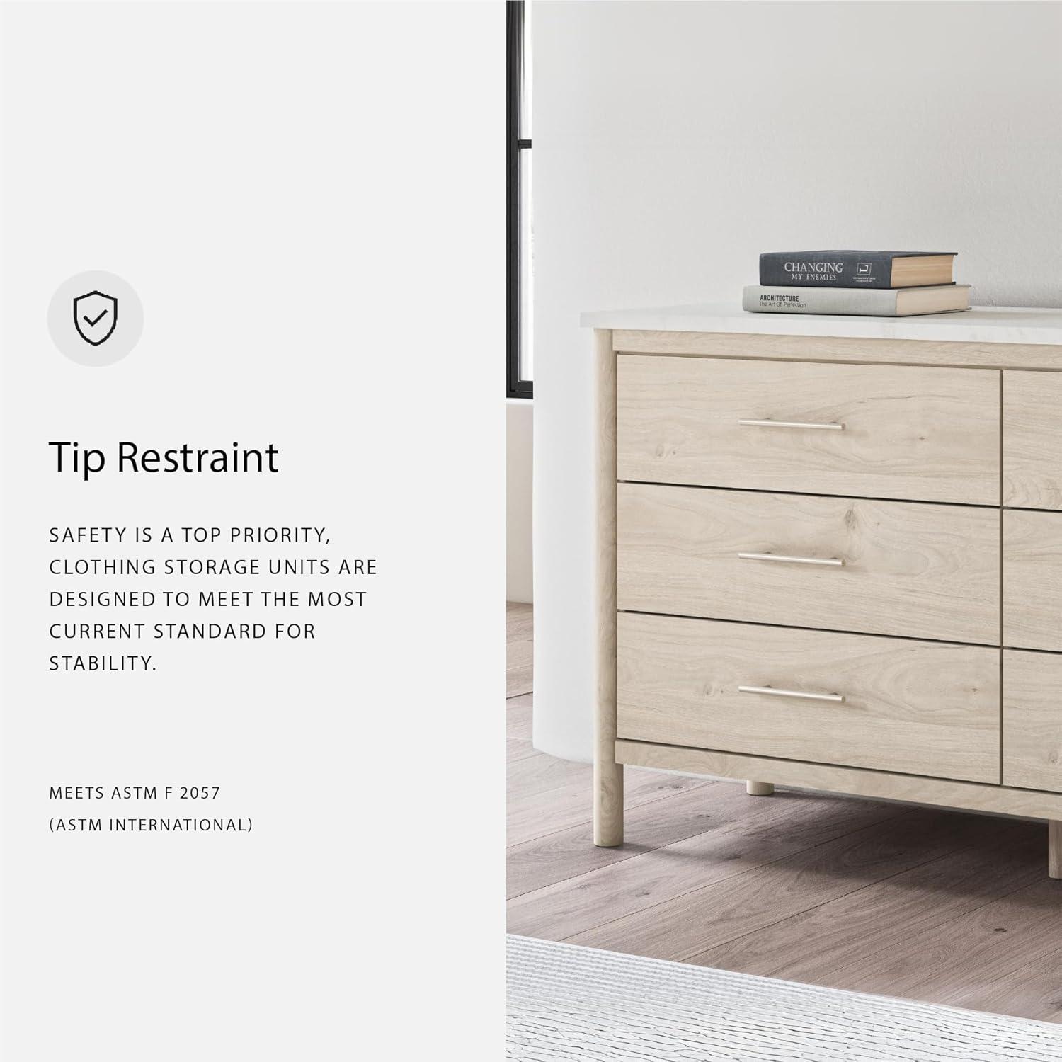 imageSignature Design by Ashley Cadmori Casual Bohemian Dresser with Post Legs and 6 Drawers Replicated Marble Top Wood 35quot High White and Light Brown FinishLight Brown White