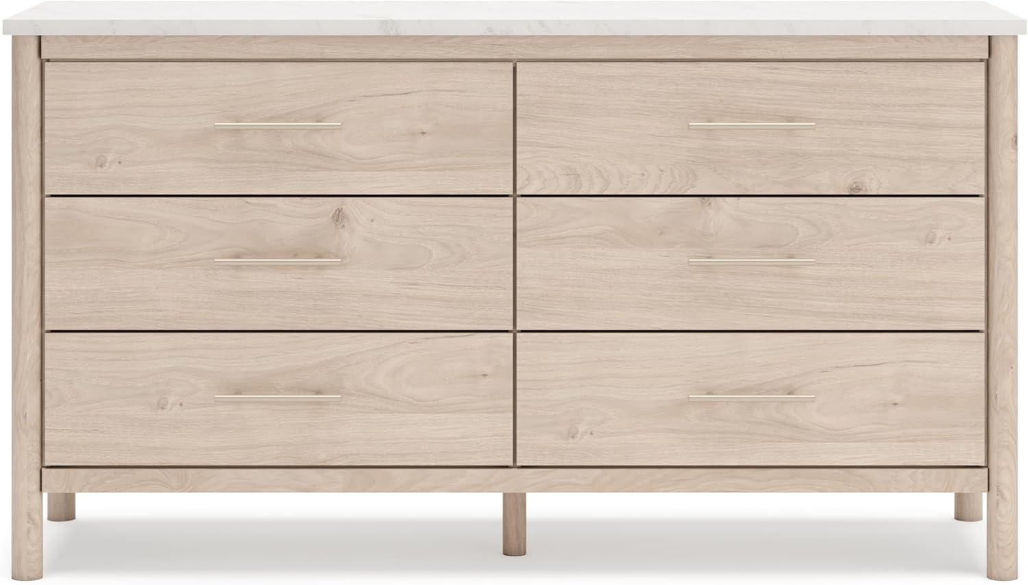 imageSignature Design by Ashley Cadmori Casual Bohemian Dresser with Post Legs and 6 Drawers Replicated Marble Top Wood 35quot High White and Light Brown FinishLight Brown White