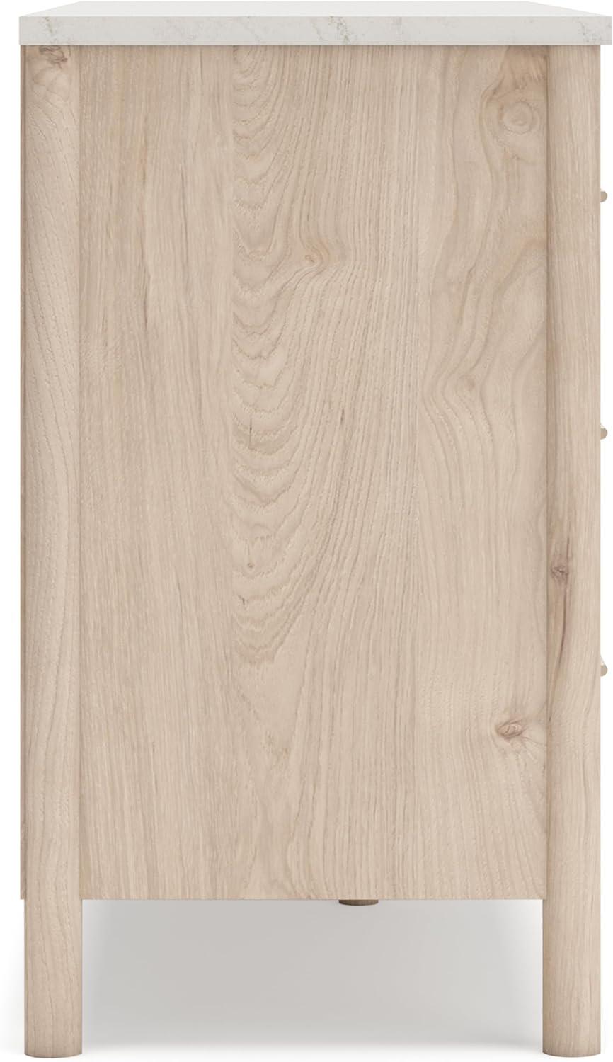 imageSignature Design by Ashley Cadmori Casual Bohemian Dresser with Post Legs and 6 Drawers Replicated Marble Top Wood 35quot High White and Light Brown FinishLight Brown White