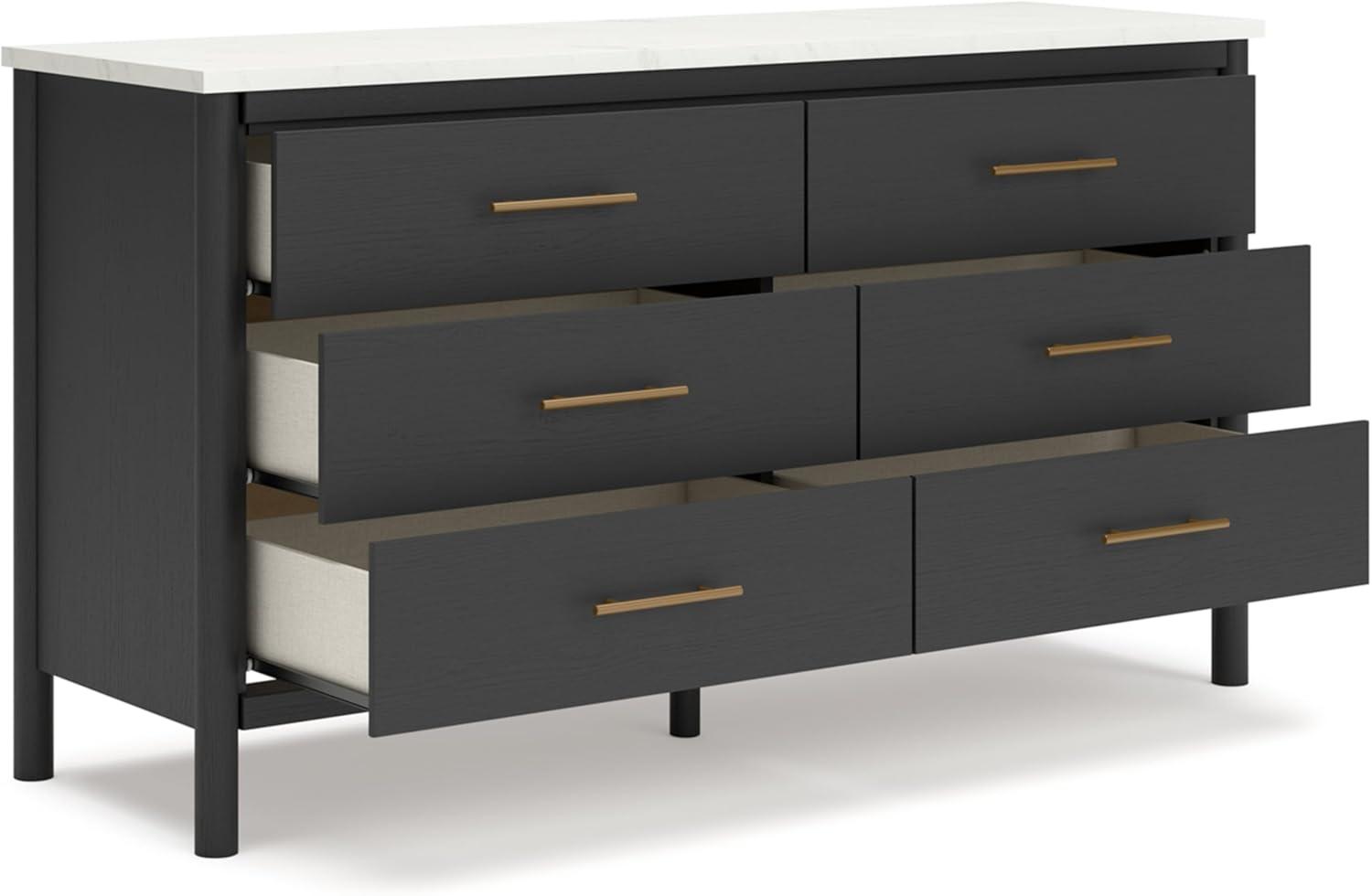 imageSignature Design by Ashley Cadmori Casual Bohemian Dresser with Post Legs and 6 Drawers Replicated Marble Top Wood 35quot High White and Light Brown FinishBlack White