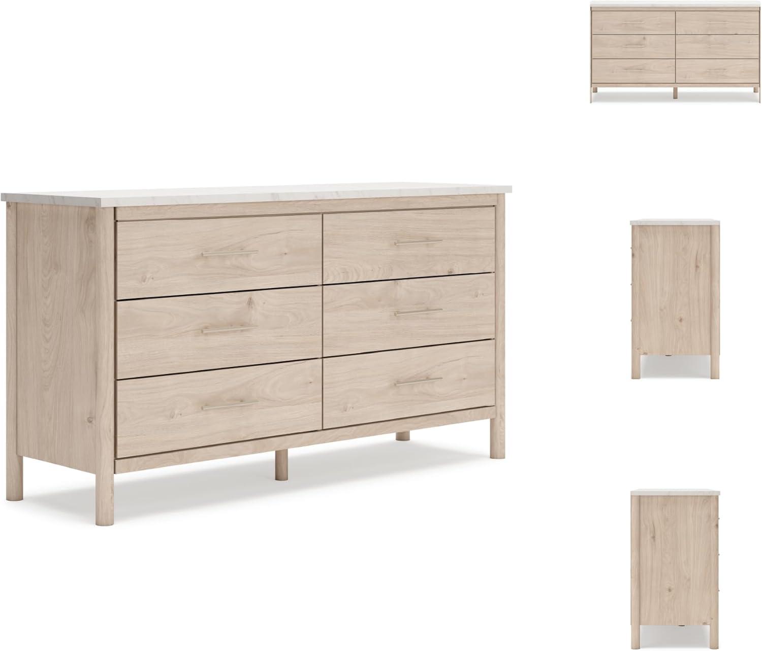 imageSignature Design by Ashley Cadmori Casual Bohemian Dresser with Post Legs and 6 Drawers Replicated Marble Top Wood 35quot High White and Light Brown FinishLight Brown White
