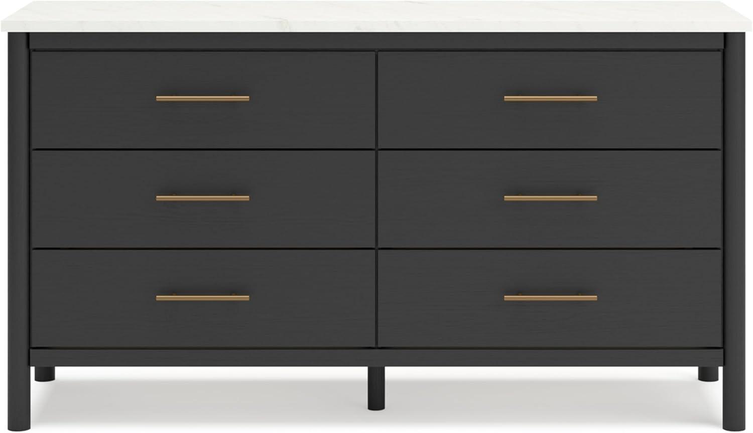 imageSignature Design by Ashley Cadmori Casual Bohemian Dresser with Post Legs and 6 Drawers Replicated Marble Top Wood 35quot High White and Light Brown FinishBlack White