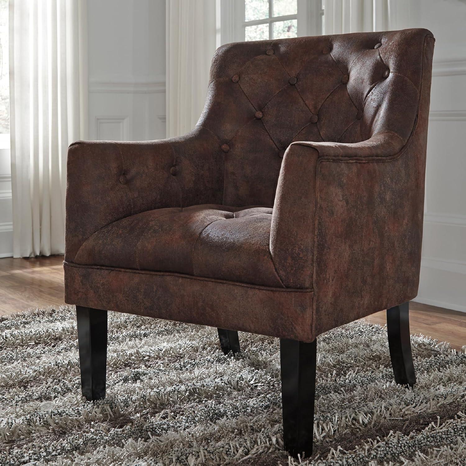 imageSignature Design by Ashley Drakelle Traditional Accent Chair with Diamond Button Tufting Attached Cushions Fabric Upholstery 205quot Seat Height Dark BrownBrown