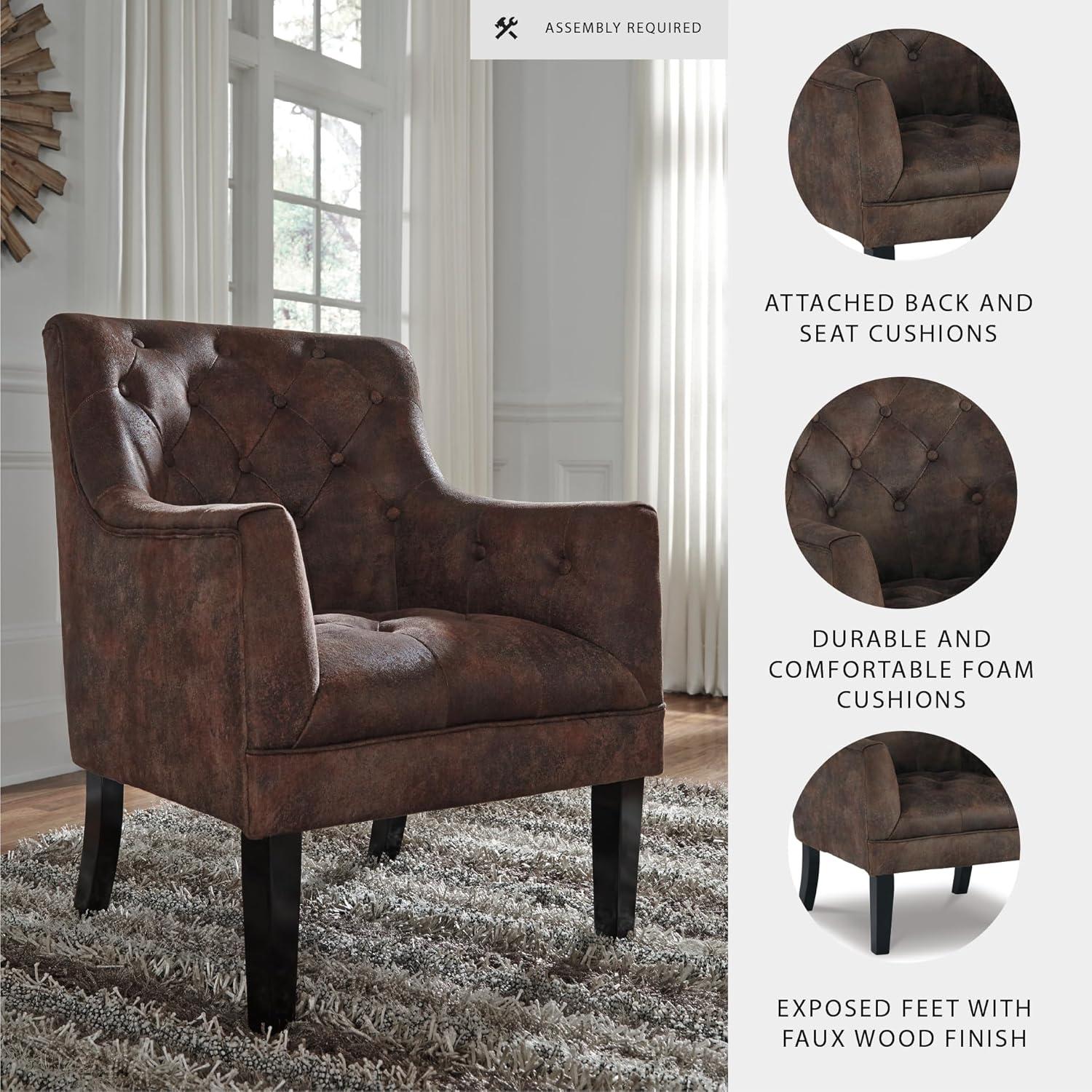 imageSignature Design by Ashley Drakelle Traditional Accent Chair with Diamond Button Tufting Attached Cushions Fabric Upholstery 205quot Seat Height Dark BrownBrown