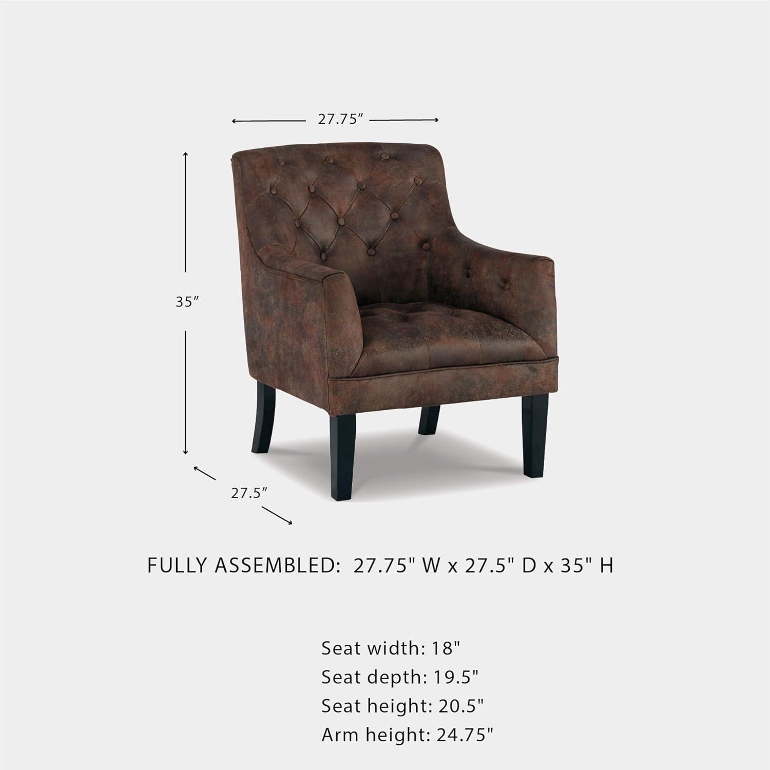 imageSignature Design by Ashley Drakelle Traditional Accent Chair with Diamond Button Tufting Attached Cushions Fabric Upholstery 205quot Seat Height Dark BrownBrown