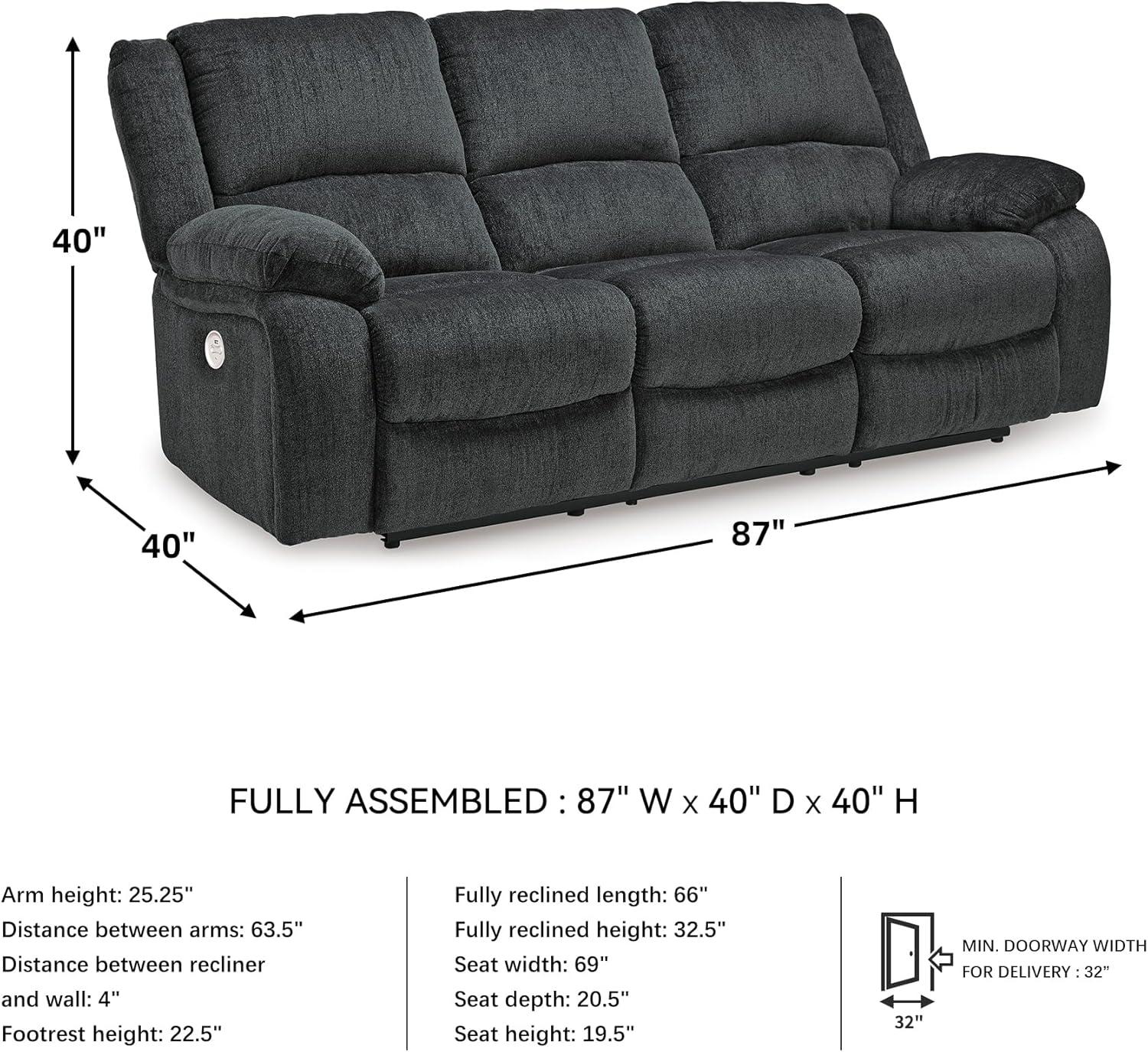imageSignature Design by Ashley Draycoll Contemporary Manual Pull Tab Reclining Sofa Dark GrayGrey