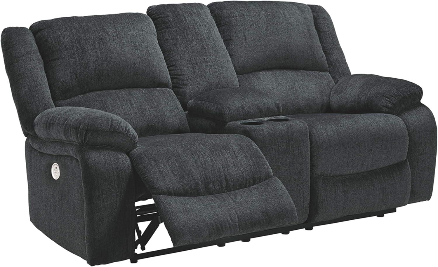 imageSignature Design by Ashley Draycoll Contemporary Manual Pull Tab Reclining Sofa Dark GrayGrey