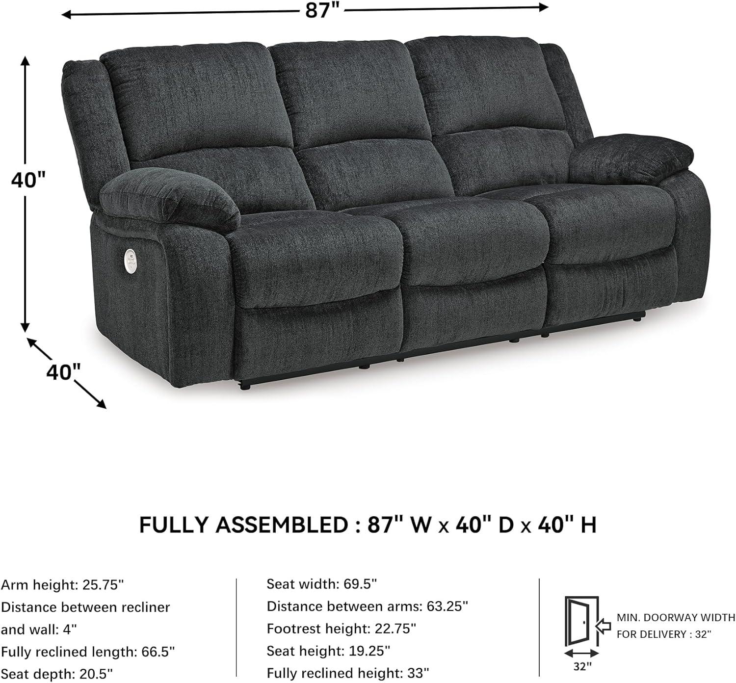imageSignature Design by Ashley Draycoll Contemporary Manual Pull Tab Reclining Sofa Dark GrayGrey