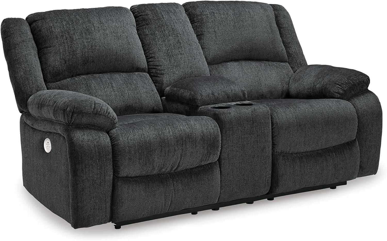 imageSignature Design by Ashley Draycoll Contemporary Manual Pull Tab Reclining Sofa Dark GrayGrey