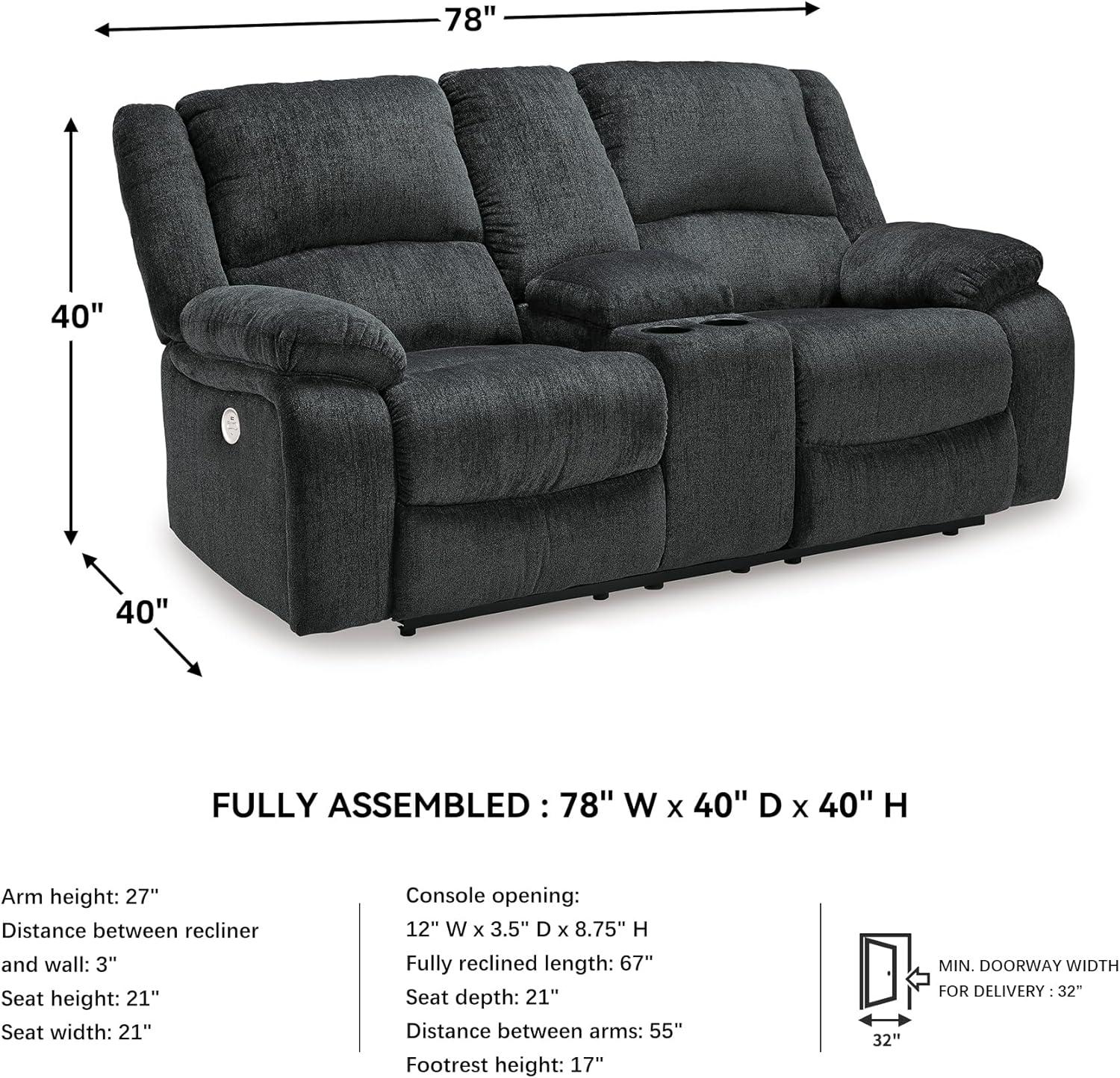 imageSignature Design by Ashley Draycoll Contemporary Manual Pull Tab Reclining Sofa Dark GrayGrey