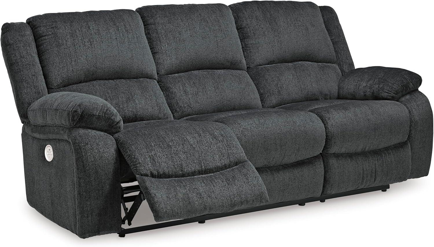 imageSignature Design by Ashley Draycoll Contemporary Manual Pull Tab Reclining Sofa Dark GrayGrey
