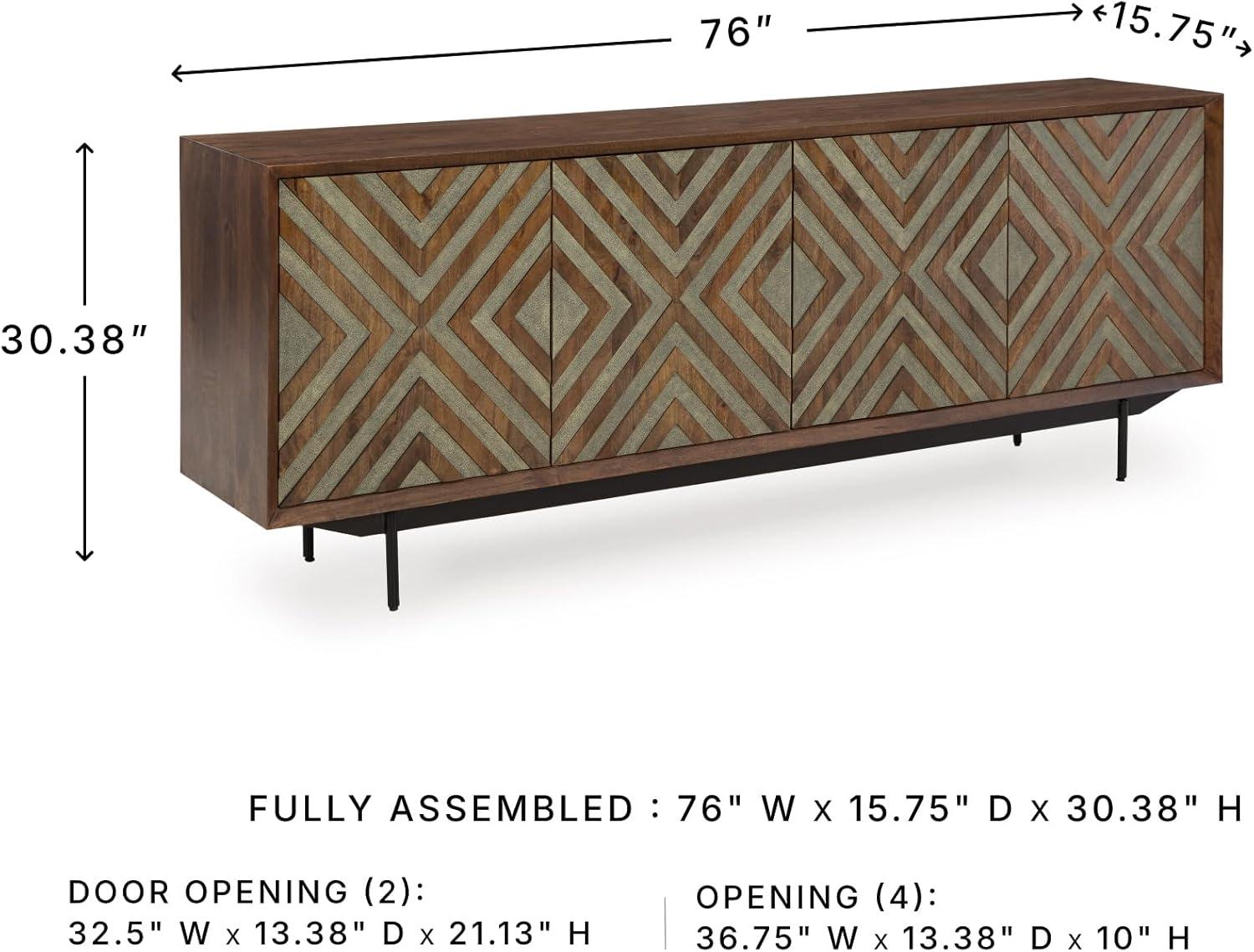 imageSignature Design by Ashley Dreggan Casual Diamond Patterned 4Door Accent Cabinet with 2 Shelves and Cord Management Dark Brown ampamp Gray