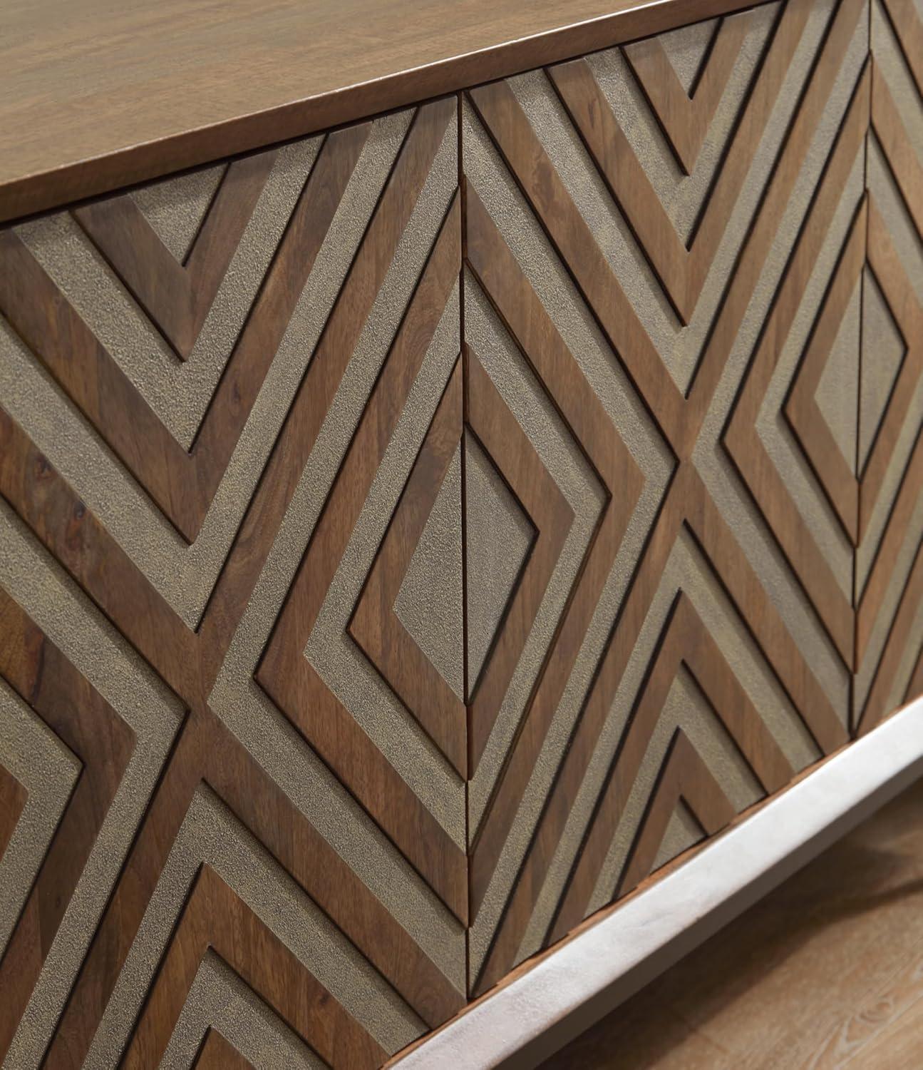 imageSignature Design by Ashley Dreggan Casual Diamond Patterned 4Door Accent Cabinet with 2 Shelves and Cord Management Dark Brown ampamp Gray