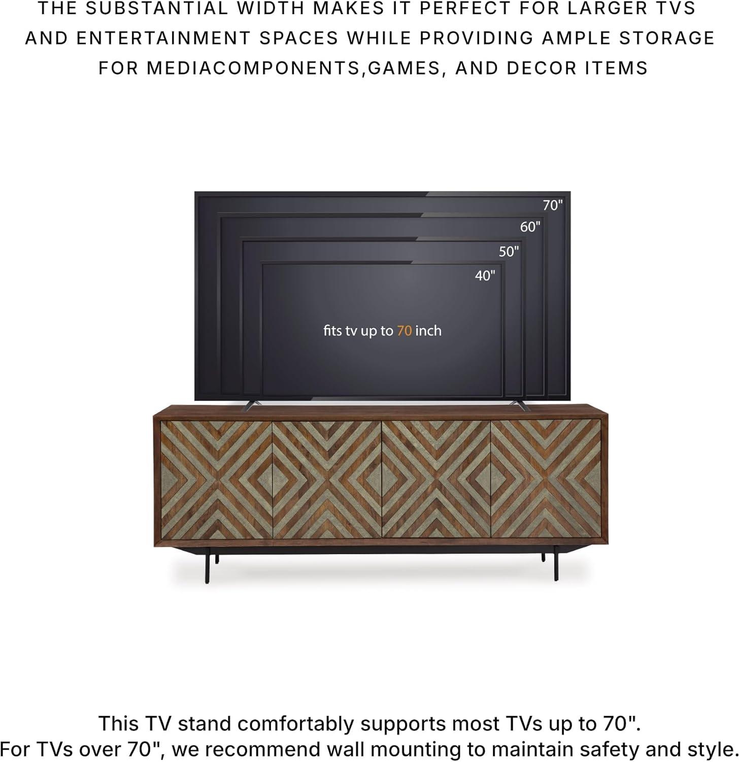 imageSignature Design by Ashley Dreggan Casual Diamond Patterned 4Door Accent Cabinet with 2 Shelves and Cord Management Dark Brown ampamp Gray