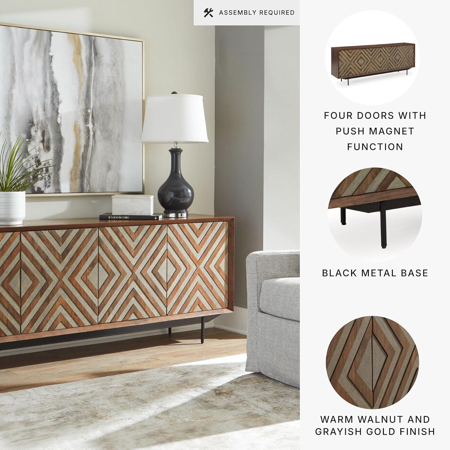 imageSignature Design by Ashley Dreggan Casual Diamond Patterned 4Door Accent Cabinet with 2 Shelves and Cord Management Dark Brown ampamp Gray
