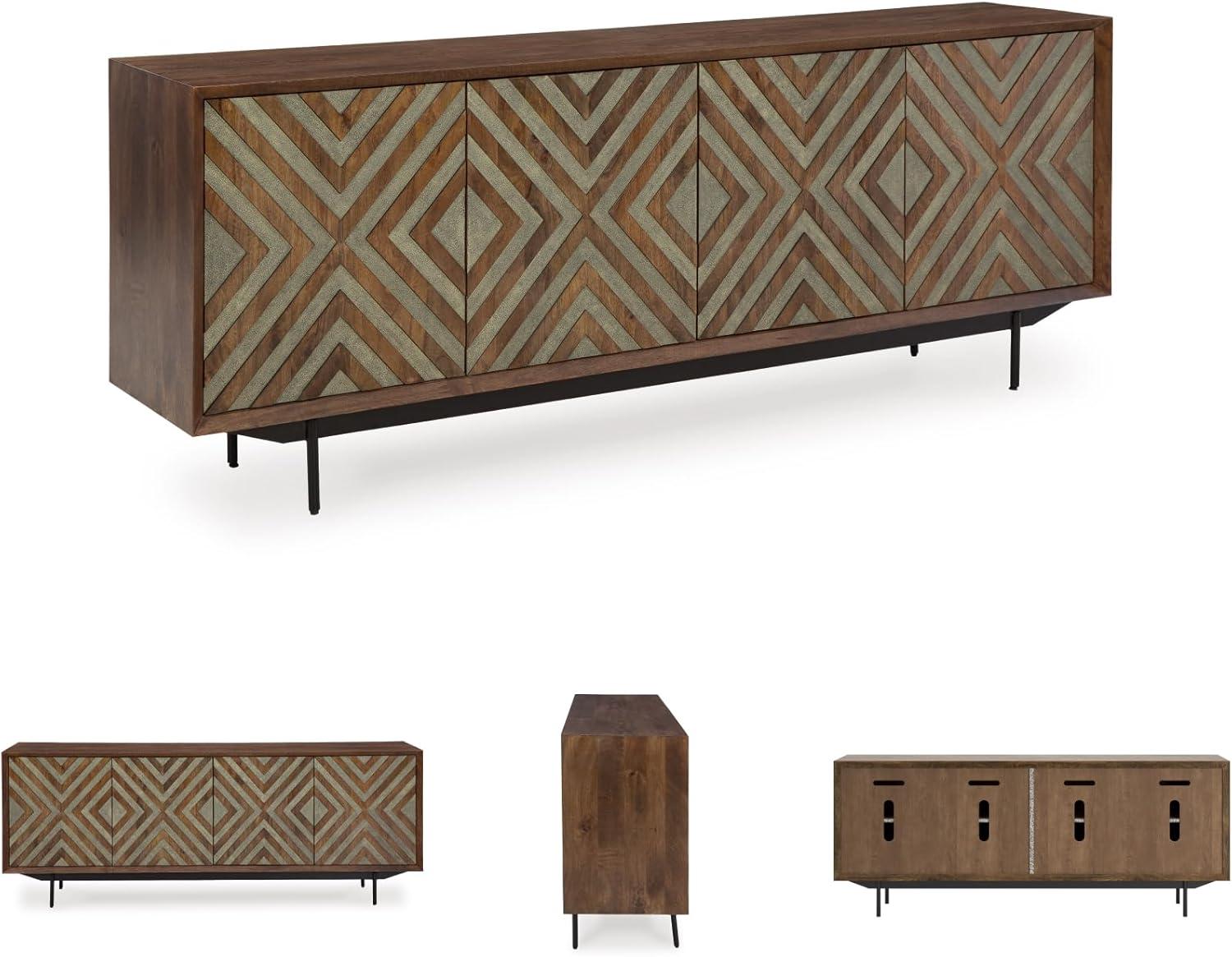 imageSignature Design by Ashley Dreggan Casual Diamond Patterned 4Door Accent Cabinet with 2 Shelves and Cord Management Dark Brown ampamp Gray