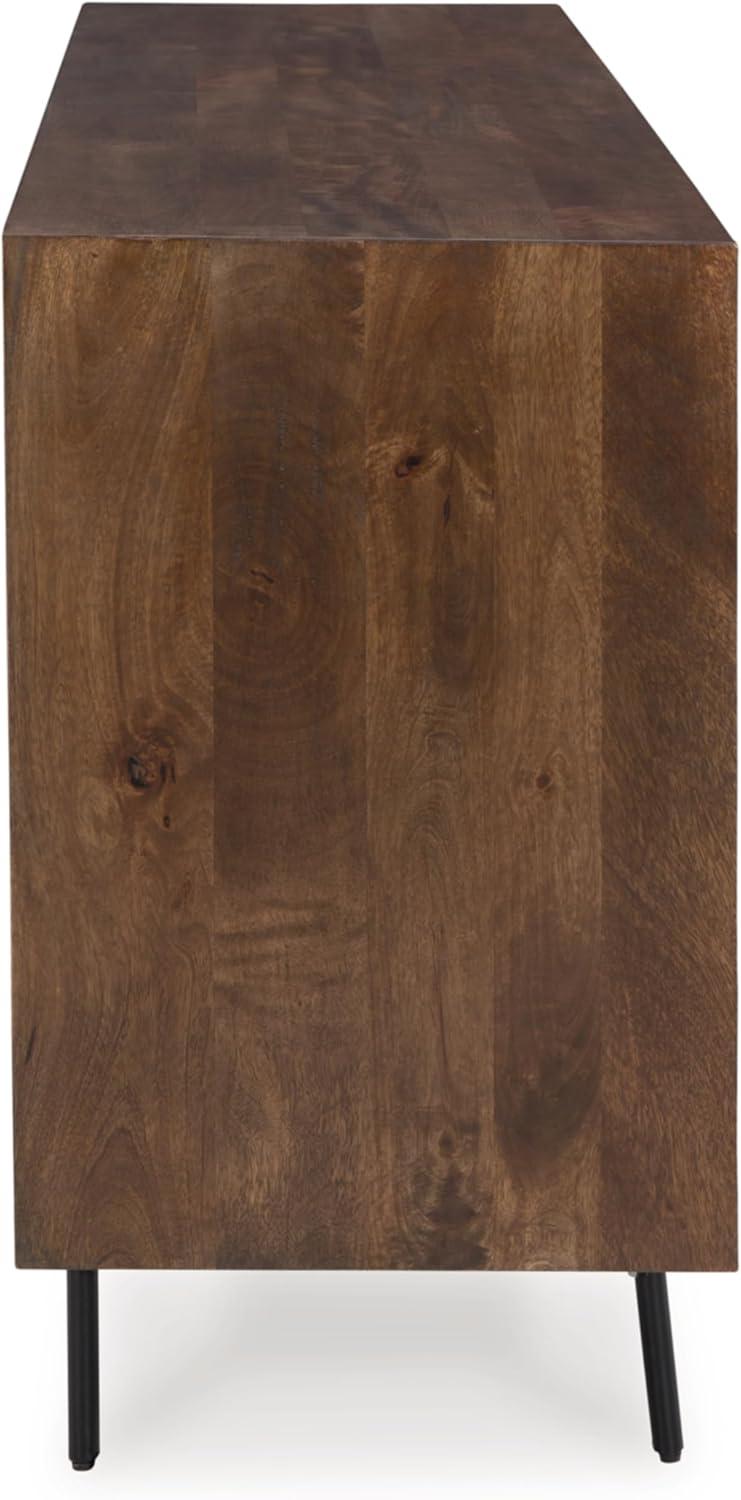 imageSignature Design by Ashley Dreggan Casual Diamond Patterned 4Door Accent Cabinet with 2 Shelves and Cord Management Dark Brown ampamp Gray