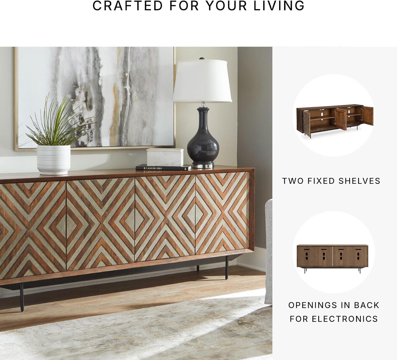 imageSignature Design by Ashley Dreggan Casual Diamond Patterned 4Door Accent Cabinet with 2 Shelves and Cord Management Dark Brown ampamp Gray