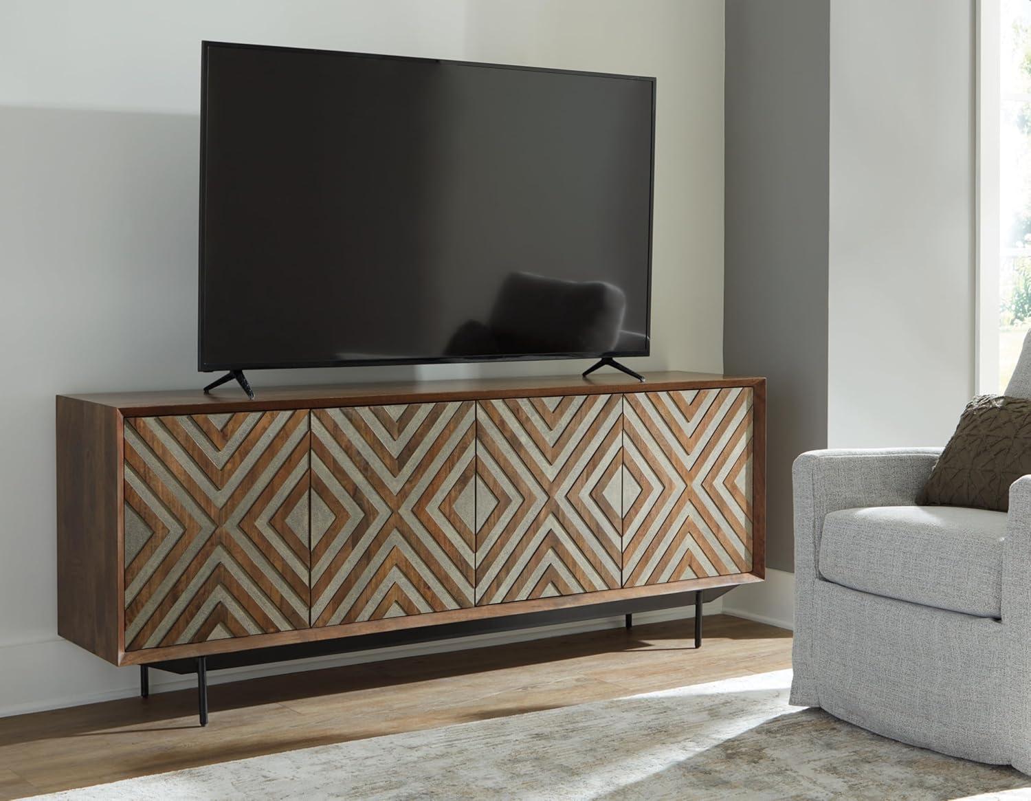 imageSignature Design by Ashley Dreggan Casual Diamond Patterned 4Door Accent Cabinet with 2 Shelves and Cord Management Dark Brown ampamp Gray
