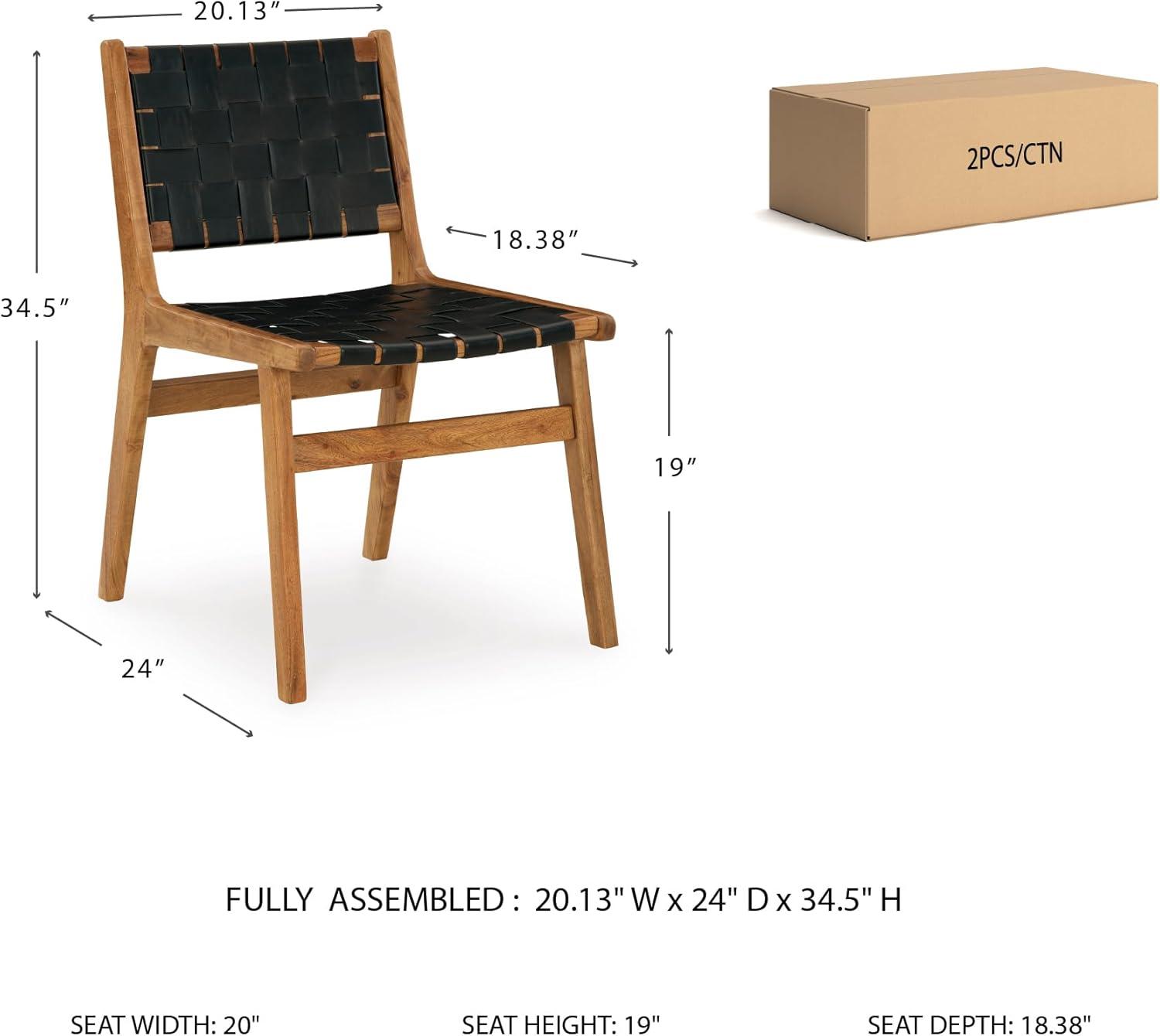 imageSignature Design by Ashley Fortmaine Modern Upholstered Armless Dining Chair with Open Back and Woven Leather Straps Set of 2 Light Brown ampamp Black