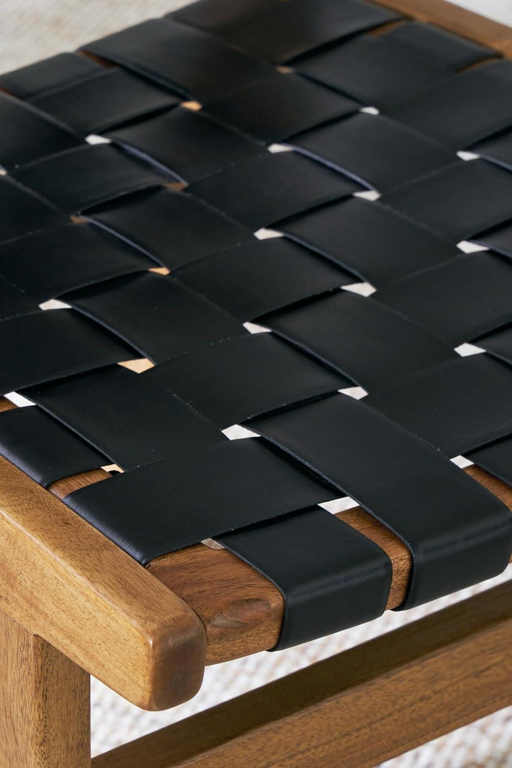 imageSignature Design by Ashley Fortmaine Modern Upholstered Armless Dining Chair with Open Back and Woven Leather Straps Set of 2 Light Brown ampamp Black